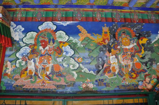 Guardian deities painted on the entrance way to the Lamayuru gompa main prayer room